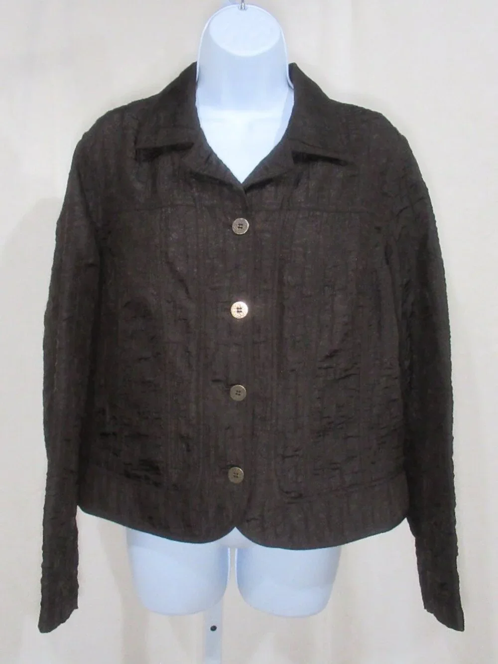 Chico’s Brown Textured Button-Up Jacket | Size 2 (Large) - Picture 2 of 10